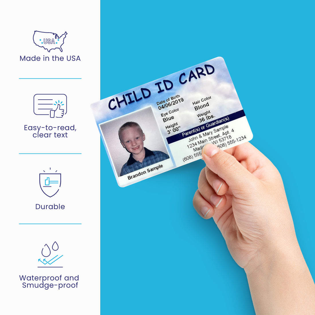 Child ID Card - Kid Safety ID for Minors - Emergency Wallet Card