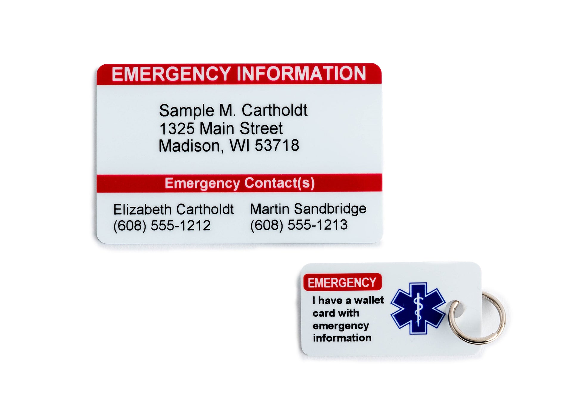 Customized Emergency Contact Wallet Card – Durable waterproof ID card with bright design for medical safety, includes emergency contacts, allergies, and conditions.