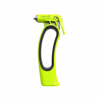 Green tool with reflective accents on a white background