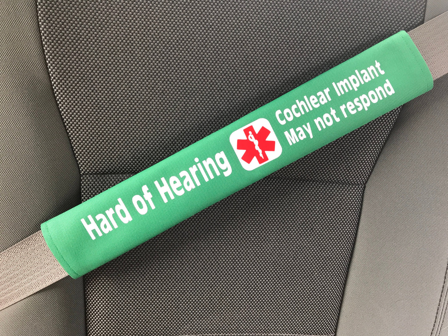 Hard of Hearing Cochlear Implant Medical Alert Seat Belt Cover