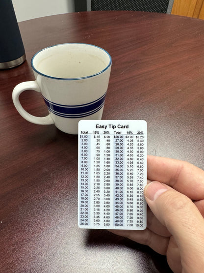 Restaurant Tip Table Card Easy Tip Calculations