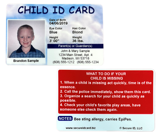 Child ID Card - Kid Safety ID for Minors - Emergency Wallet Card